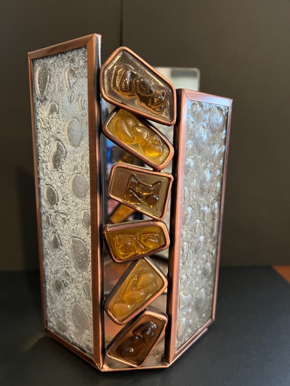 PartyLite Copper / Amber Glass Decorative Candle Holder with Mirror & Wall Mount
